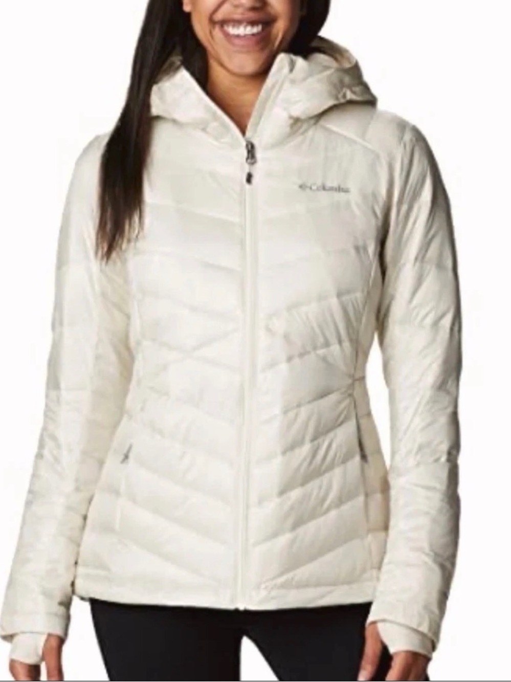 Columbia Joy Peak Womens Cream Omni Heat Infinity Hooded Puffer Jacket NWT
